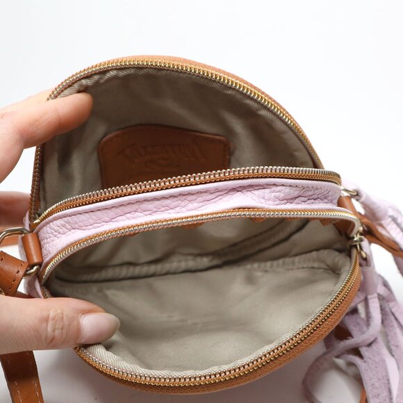 Valentina Italia Pink Small Circle Crossbody Bag Adjustable Strap Luxury Leather - Picture 8 of 12